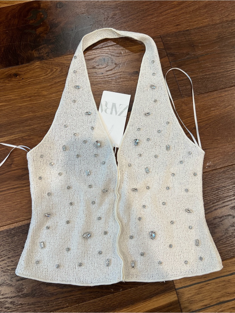 Zara Beaded Cream Halter Knit Camisole